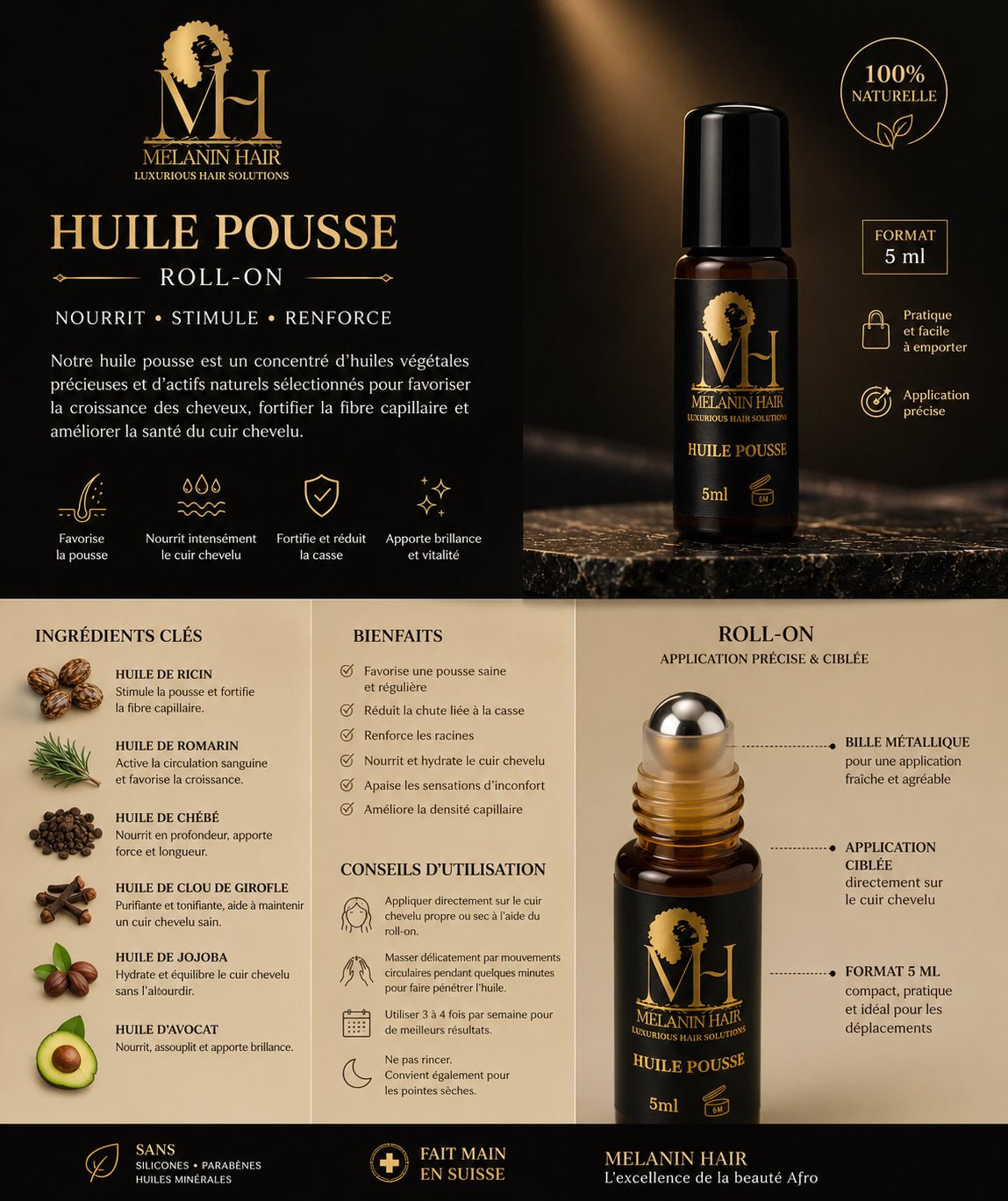 Huile Pousse Roll-On — 5ml (Gratuit) - Melanin Hair